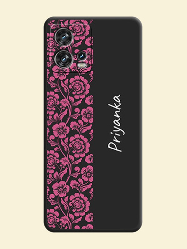 Pink Floral Pattern Design With Custom Text On Space Black Personalized Soft Matte Phone Covers -Motorola Edge 30 Fusion