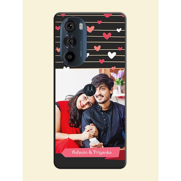 Love Pattern with Name on Pink Ribbon  on Photo on Space Black Soft Matte Back Cover - Edge 30 Pro
