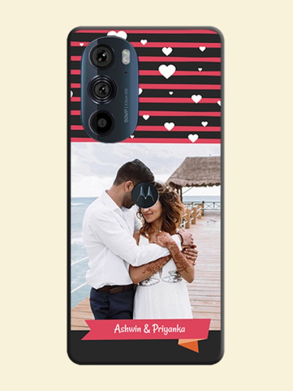 White Color Love Symbols with Pink Lines Pattern on Space Black Custom Soft Matte Phone Cases - Edge 30 Pro