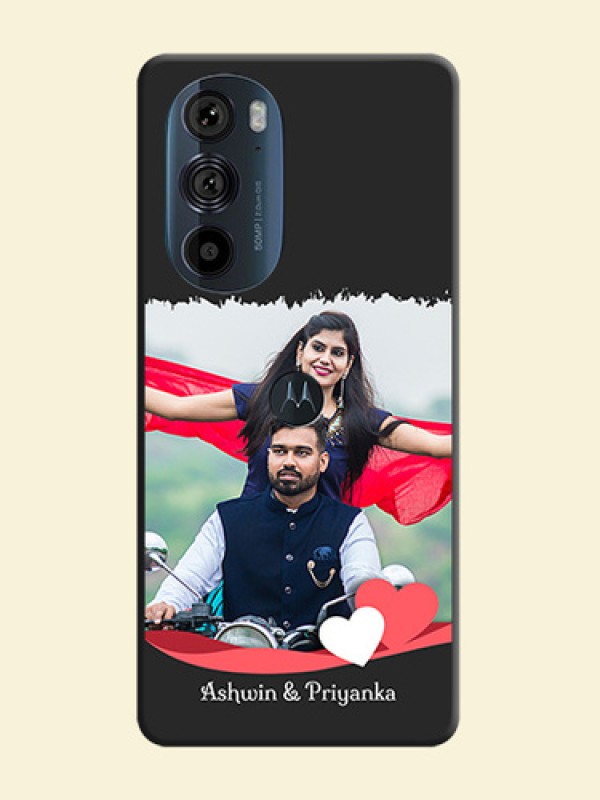 Pin Color Love Shaped Ribbon Design with Text on Space Black Custom Soft Matte Phone Back Cover - Edge 30 Pro