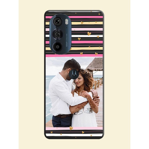 Multicolor Lines and Golden Love Symbols Design on Photo on Space Black Soft Matte Mobile Cover - Edge 30 Pro Multicolor Lines and Golden Love Symbols Design on Photo on Space Black Soft Matte Mobile Cover - Edge 30 Pro