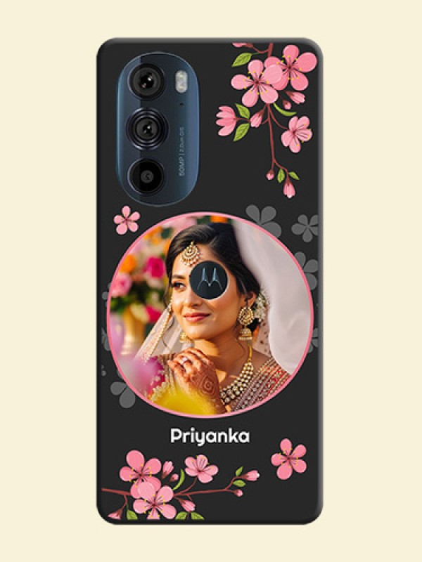 Round Image with Pink Color Floral Design on Photo on Space Black Soft Matte Back Cover - Edge 30 Pro