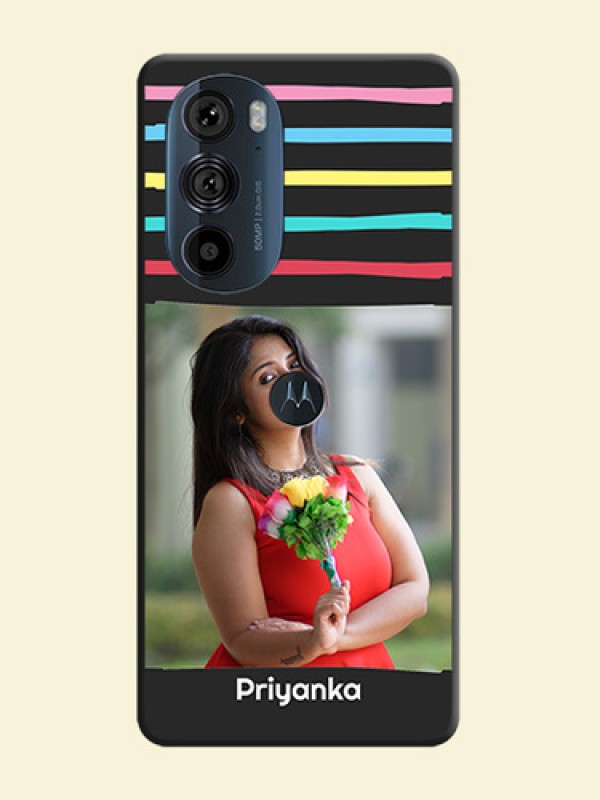 Multicolor Lines with Image on Space Black Personalized Soft Matte Phone Covers - Edge 30 Pro