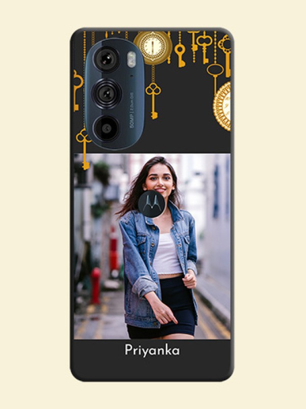 Decorative Design with Text on Space Black Custom Soft Matte Back Cover - Edge 30 Pro