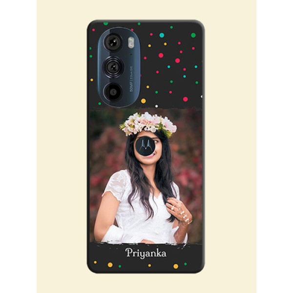 Multicolor Dotted Pattern with Text on Space Black Custom Soft Matte Phone Back Cover - Edge 30 Pro Multicolor Dotted Pattern with Text on Space Black Custom Soft Matte Phone Back Cover - Edge 30 Pro