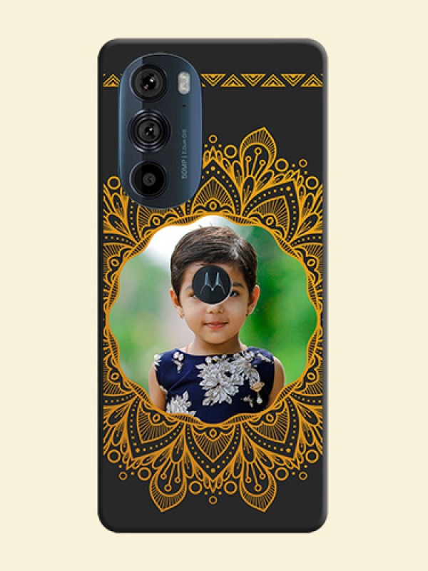 Round Image with Floral Design on Photo on Space Black Soft Matte Mobile Cover - Edge 30 Pro