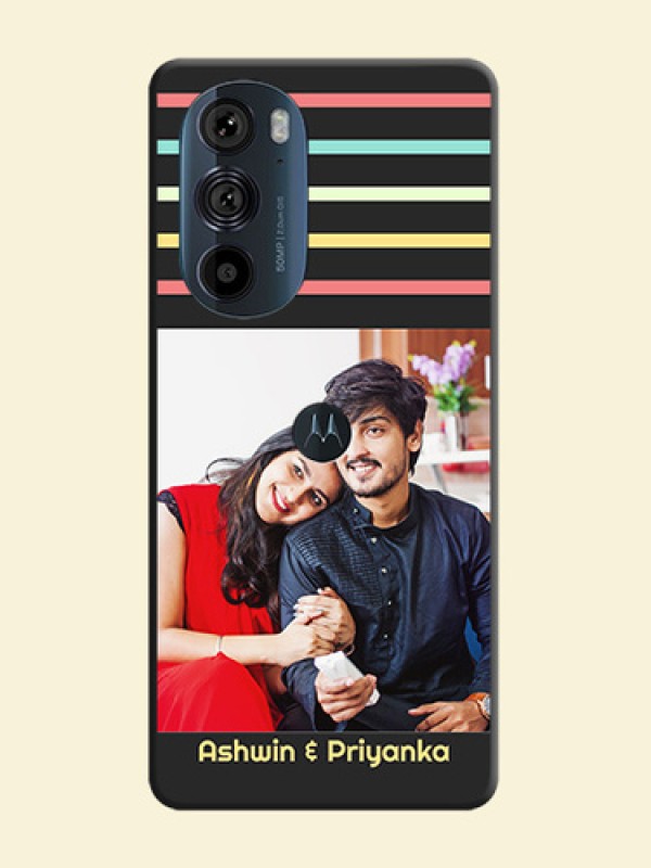 Color Stripes with Photo and Text on Photo on Space Black Soft Matte Mobile Case - Edge 30 Pro