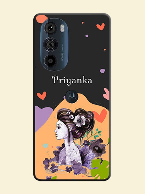 Namecase For Her With Fancy Lady Image On Space Black Personalized Soft Matte Phone Covers -Motorola Edge 30 Pro
