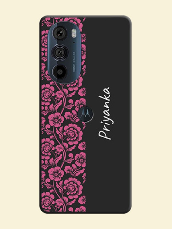 Pink Floral Pattern Design With Custom Text On Space Black Personalized Soft Matte Phone Covers -Motorola Edge 30 Pro