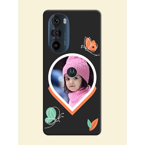 Upload Pic With Simple Butterly Design On Space Black Personalized Soft Matte Phone Covers -Motorola Edge 30 Pro Upload Pic With Simple Butterly Design On Space Black Personalized Soft Matte Phone Covers -Motorola Edge 30 Pro