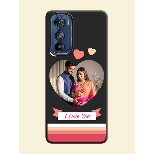 Love Shaped Photo with Colorful Stripes on Personalised Space Black Soft Matte Cases - Motorola Edge 30