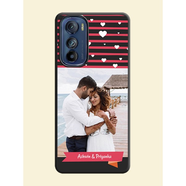 White Color Love Symbols with Pink Lines Pattern on Space Black Custom Soft Matte Phone Cases - Motorola Edge 30 White Color Love Symbols with Pink Lines Pattern on Space Black Custom Soft Matte Phone Cases - Motorola Edge 30
