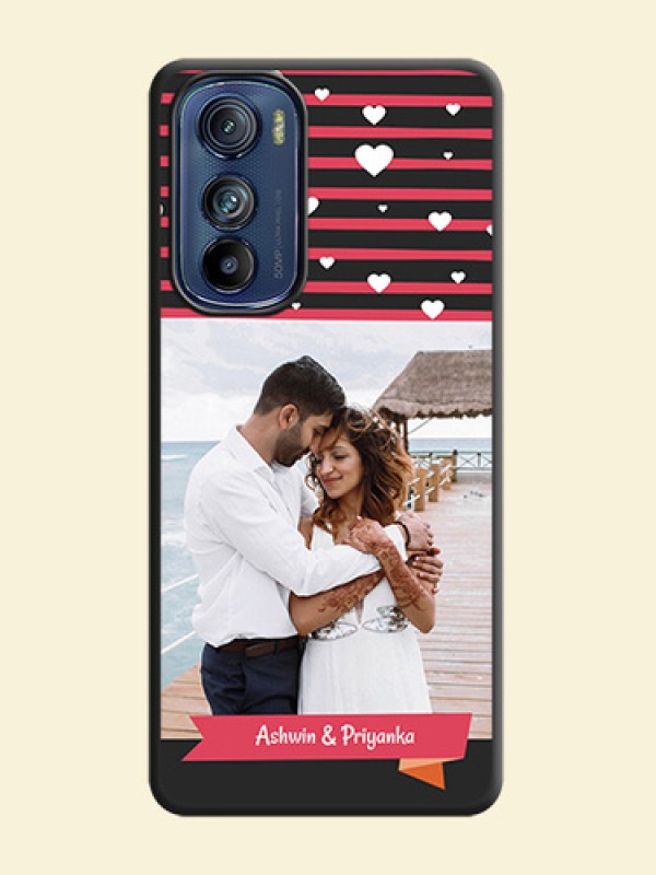 White Color Love Symbols with Pink Lines Pattern on Space Black Custom Soft Matte Phone Cases - Motorola Edge 30