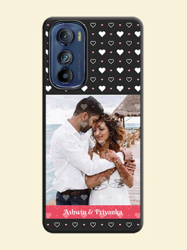 White Color Love Symbols with Text Design on Photo on Space Black Soft Matte Phone Cover - Motorola Edge 30