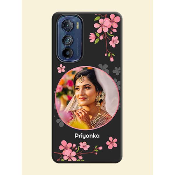 Round Image with Pink Color Floral Design on Photo on Space Black Soft Matte Back Cover - Motorola Edge 30