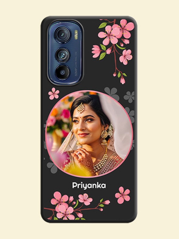 Round Image with Pink Color Floral Design on Photo on Space Black Soft Matte Back Cover - Motorola Edge 30