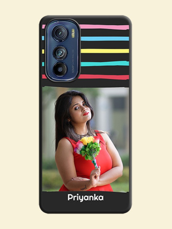 Multicolor Lines with Image on Space Black Personalized Soft Matte Phone Covers - Motorola Edge 30