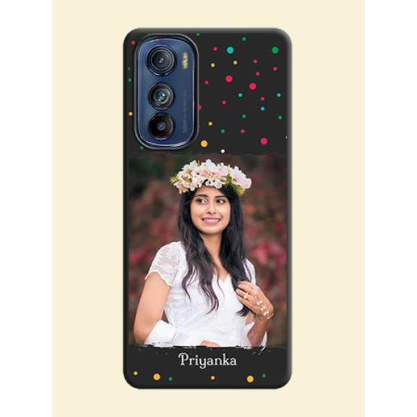 Multicolor Dotted Pattern with Text on Space Black Custom Soft Matte Phone Back Cover - Motorola Edge 30 Multicolor Dotted Pattern with Text on Space Black Custom Soft Matte Phone Back Cover - Motorola Edge 30