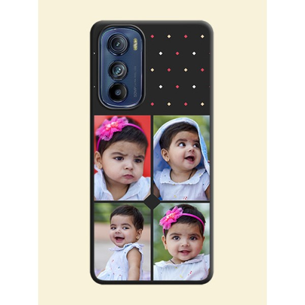 Multicolor Dotted Pattern with 4 Image Holder on Space Black Custom Soft Matte Phone Cases - Motorola Edge 30 Multicolor Dotted Pattern with 4 Image Holder on Space Black Custom Soft Matte Phone Cases - Motorola Edge 30