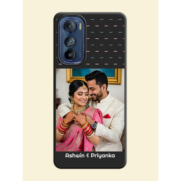 Line Pattern Design with Text on Space Black Custom Soft Matte Phone Back Cover - Motorola Edge 30 Line Pattern Design with Text on Space Black Custom Soft Matte Phone Back Cover - Motorola Edge 30