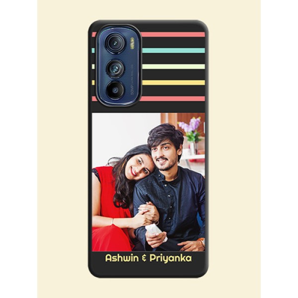 Color Stripes with Photo and Text on Photo on Space Black Soft Matte Mobile Case - Motorola Edge 30 Color Stripes with Photo and Text on Photo on Space Black Soft Matte Mobile Case - Motorola Edge 30