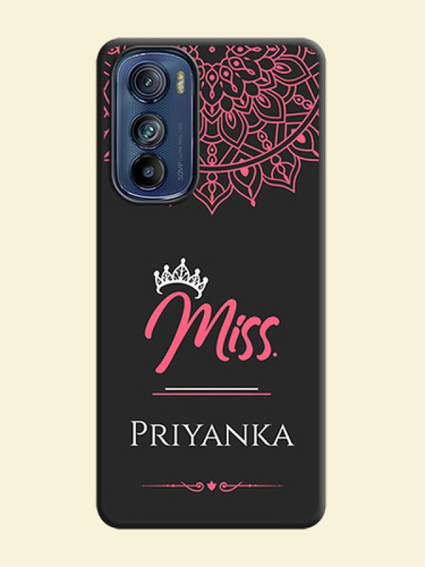 Mrs Name with Floral Design on Space Black Personalized Soft Matte Phone Covers - Motorola Edge 30