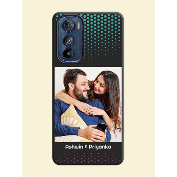 Faded Dots with Grunge Photo Frame and Text on Space Black Custom Soft Matte Phone Cases - Motorola Edge 30 Faded Dots with Grunge Photo Frame and Text on Space Black Custom Soft Matte Phone Cases - Motorola Edge 30
