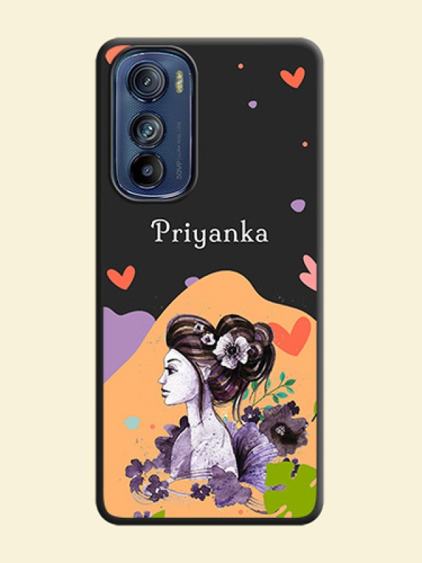 Namecase For Her With Fancy Lady Image On Space Black Personalized Soft Matte Phone Covers -Motorola Edge 30