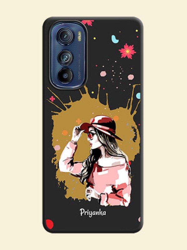 Mordern Lady With Color Splash Background With Custom Text On Space Black Personalized Soft Matte Phone Covers -Motorola Edge 30