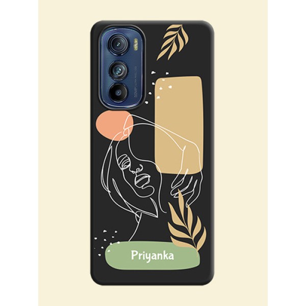 Custom Text With Line Art Of Women & Leaves Design On Space Black Personalized Soft Matte Phone Covers -Motorola Edge 30 Custom Text With Line Art Of Women & Leaves Design On Space Black Personalized Soft Matte Phone Covers -Motorola Edge 30