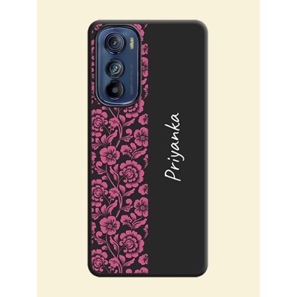 Pink Floral Pattern Design With Custom Text On Space Black Personalized Soft Matte Phone Covers -Motorola Edge 30 Pink Floral Pattern Design With Custom Text On Space Black Personalized Soft Matte Phone Covers -Motorola Edge 30