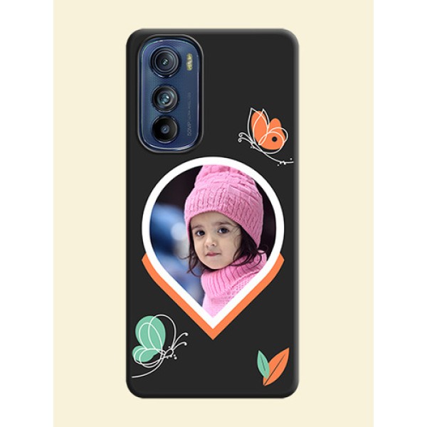 Upload Pic With Simple Butterly Design On Space Black Personalized Soft Matte Phone Covers -Motorola Edge 30 Upload Pic With Simple Butterly Design On Space Black Personalized Soft Matte Phone Covers -Motorola Edge 30
