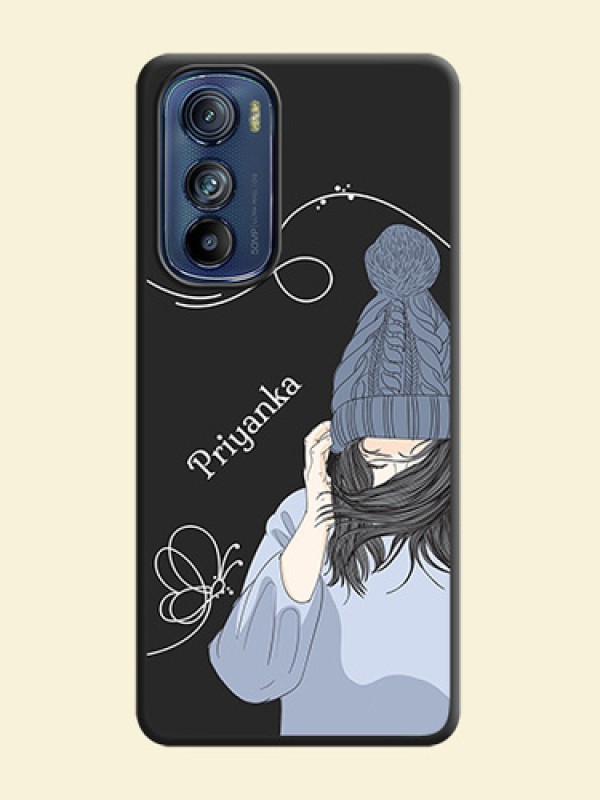 Girl With Blue Winter Outfiit Custom Text Design On Space Black Personalized Soft Matte Phone Covers -Motorola Edge 30