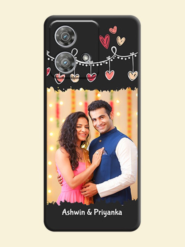 Pink Love Hangings with Name On Space Black Custom Soft Matte Mobile Back Cover - Motorola Edge 40 Neo