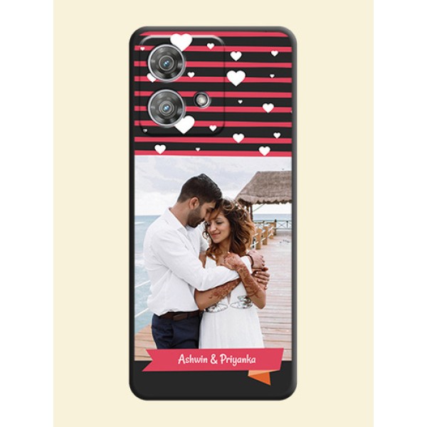 White Color Love Symbols with Pink Lines Pattern On Space Black Custom Soft Matte Mobile Back Cover - Motorola Edge 40 Neo