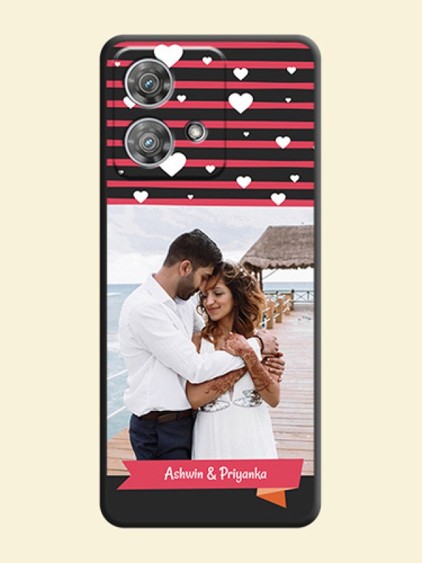 White Color Love Symbols with Pink Lines Pattern On Space Black Custom Soft Matte Mobile Back Cover - Motorola Edge 40 Neo