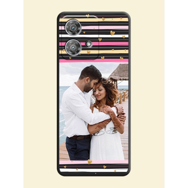 Multicolor Lines and Golden Love Symbols Design on Photo On Space Black Custom Soft Matte Mobile Back Cover - Motorola Edge 40 Neo
