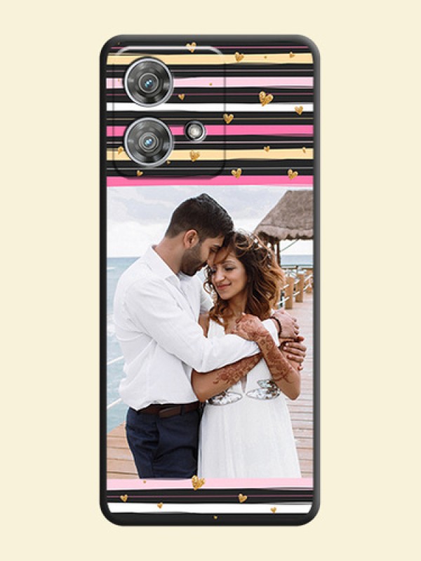 Multicolor Lines and Golden Love Symbols Design on Photo On Space Black Custom Soft Matte Mobile Back Cover - Motorola Edge 40 Neo