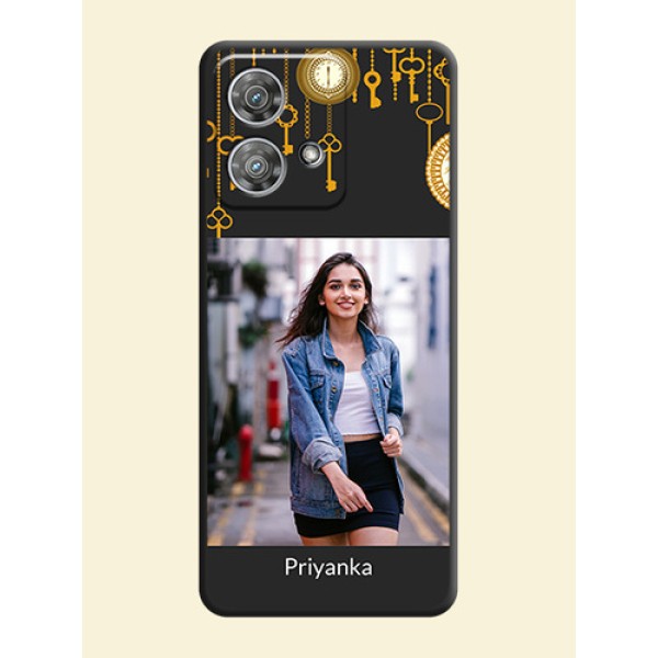 Decorative Design with Text On Space Black Custom Soft Matte Mobile Back Cover - Motorola Edge 40 Neo Decorative Design with Text On Space Black Custom Soft Matte Mobile Back Cover - Motorola Edge 40 Neo
