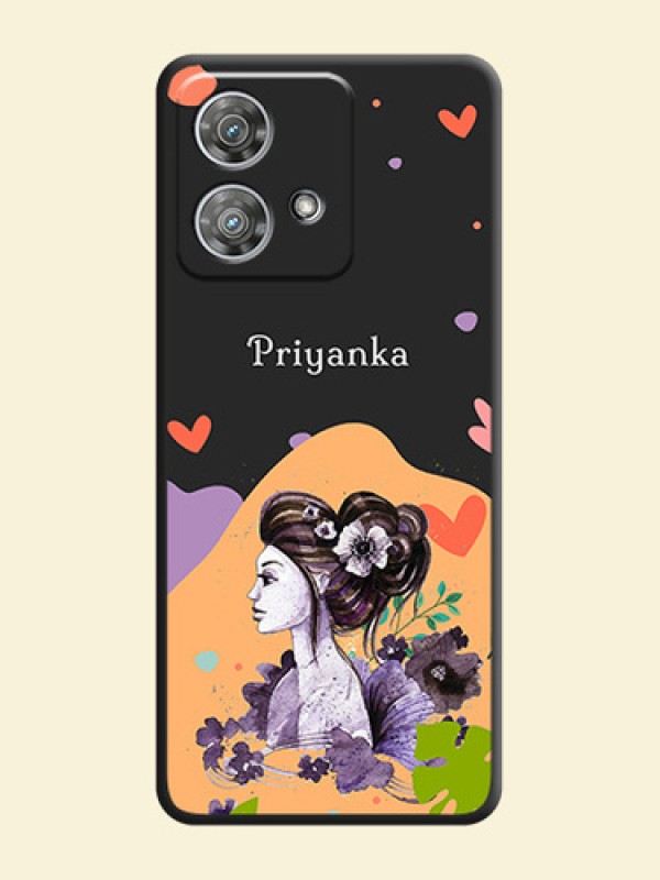 Namecase For Her With Fancy Lady Image On Space Black Custom Soft Matte Mobile Back Cover - Motorola Edge 40 Neo