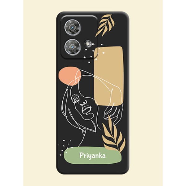 Custom Text With Line Art Of Women & Leaves Design On Space Black Custom Soft Matte Mobile Back Cover - Motorola Edge 40 Neo