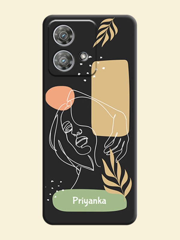 Custom Text With Line Art Of Women & Leaves Design On Space Black Custom Soft Matte Mobile Back Cover - Motorola Edge 40 Neo