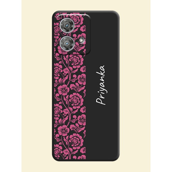 Pink Floral Pattern Design With Custom Text On Space Black Custom Soft Matte Mobile Back Cover - Motorola Edge 40 Neo Pink Floral Pattern Design With Custom Text On Space Black Custom Soft Matte Mobile Back Cover - Motorola Edge 40 Neo