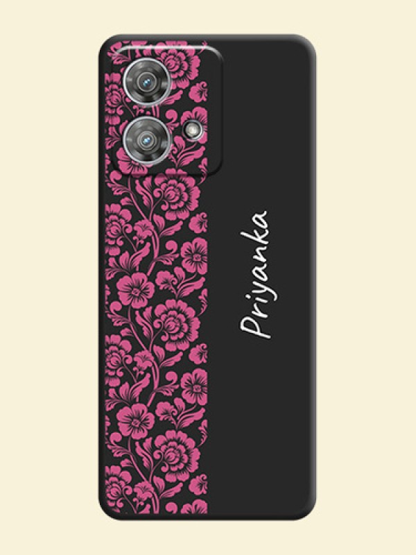 Pink Floral Pattern Design With Custom Text On Space Black Custom Soft Matte Mobile Back Cover - Motorola Edge 40 Neo