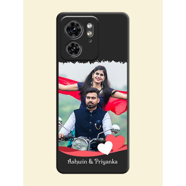 Pink Color Love Shaped Ribbon Design with Text on Space Black Custom Soft Matte Phone Back Cover - Edge 40