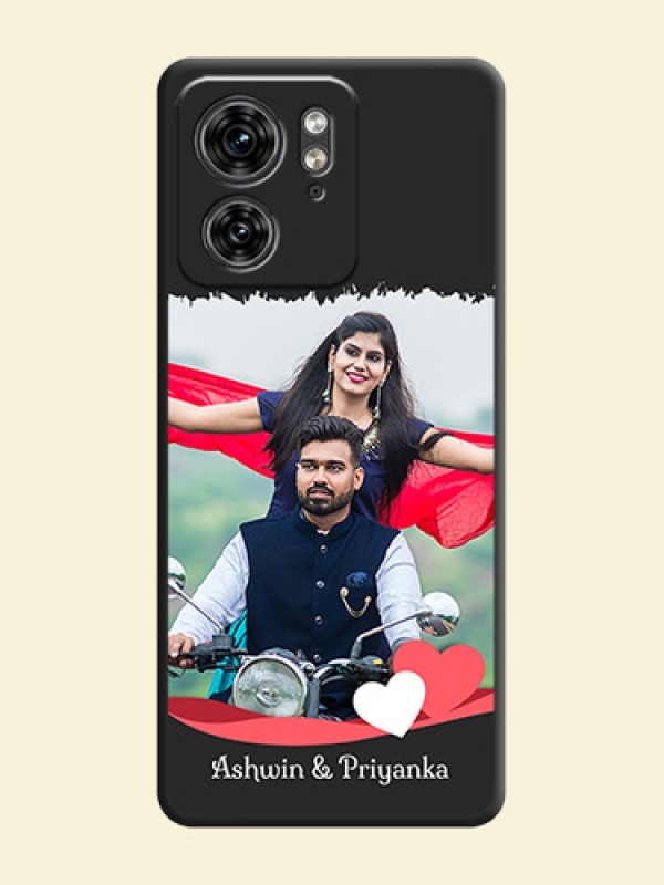 Pink Color Love Shaped Ribbon Design with Text on Space Black Custom Soft Matte Phone Back Cover - Edge 40