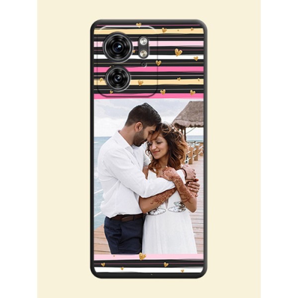 Multicolor Lines and Golden Love Symbols Design - Photo on Space Black Soft Matte Mobile Cover - Edge 40