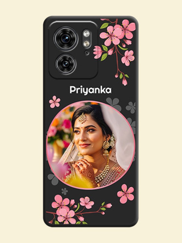 Round Image with Pink Color Floral Design - Photo on Space Black Soft Matte Back Cover - Edge 40