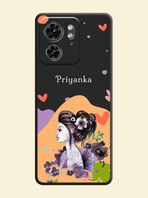 Namecase For Her With Fancy Lady Image On Space Black Personalized Soft Matte Phone Covers - Edge 40