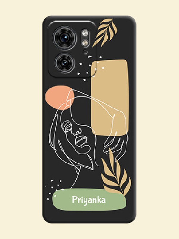 Custom Text With Line Art Of Women & Leaves Design On Space Black Personalized Soft Matte Phone Covers - Edge 40
